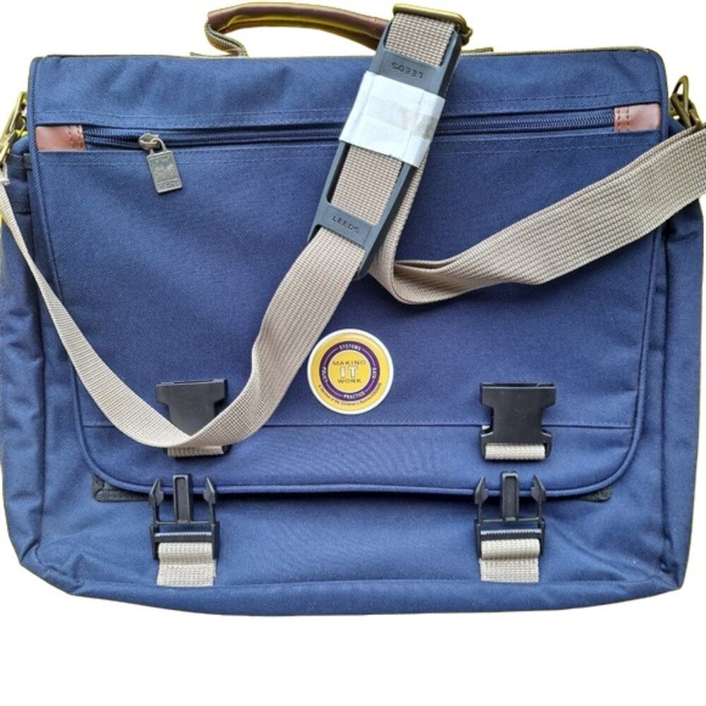 LEED'S Large Blue Multi-Compartment Laptop Bag w/ Secure Clasp Closure - OS